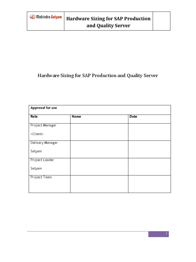 Hardware Sizing Template Server Computer Hardware
