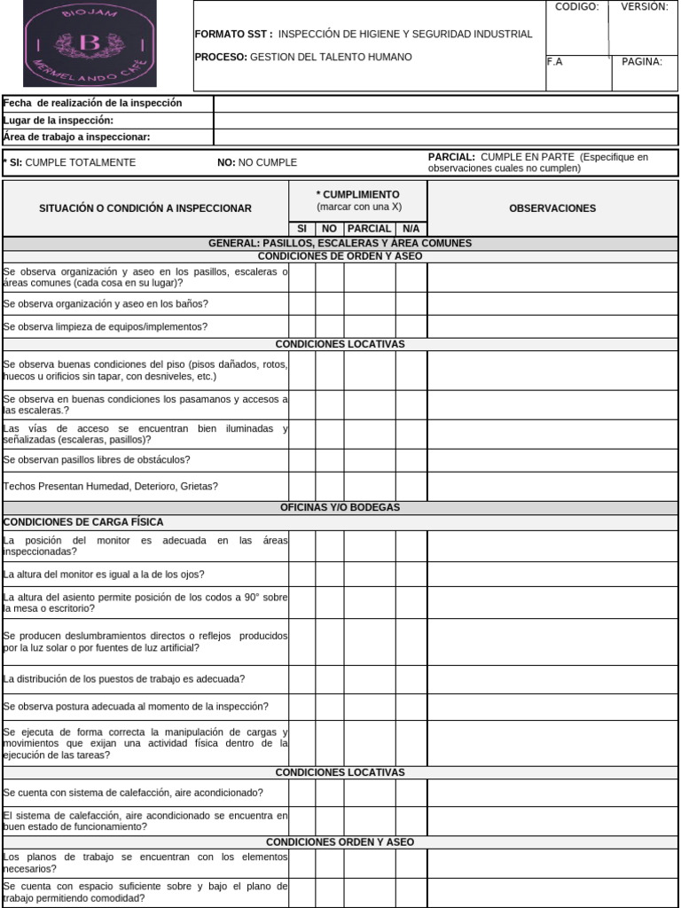 Inspección de Seguridad y Salud Laboral | PDF | Higiene | Agua