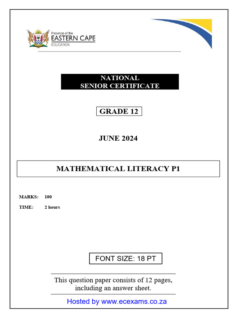 MATHS LIT P1 GR12 QP JUNE 2024 - English - Enlargement | PDF | Tax ...