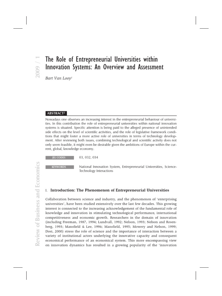 RBE 2009-1 - The Role of Entrepreneurial Universities Within Innovation ...