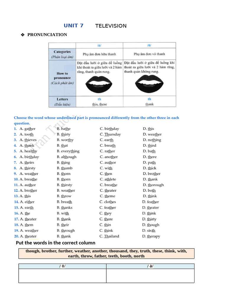 Tieng Anh 6 GLOBAL SUCCESS Unit 7 | PDF