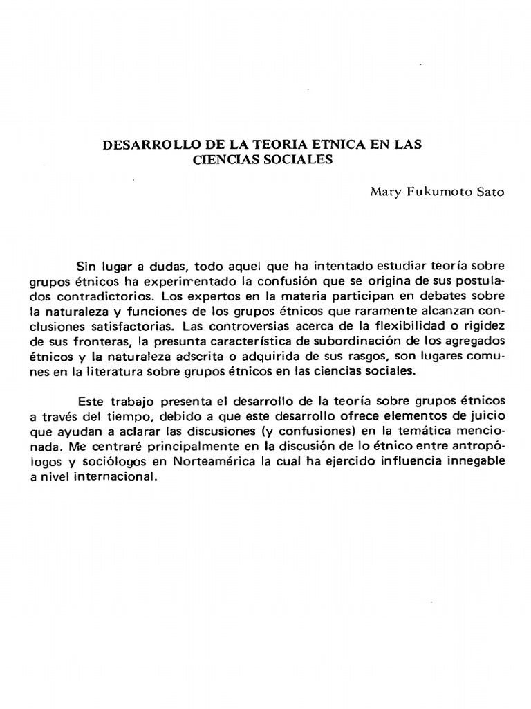 Desarrollo de la teor a tnica en las ciencias sociales mary fukumoto