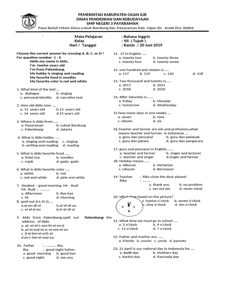 Soal Kelas 7 B Inggris 2017 Pdf