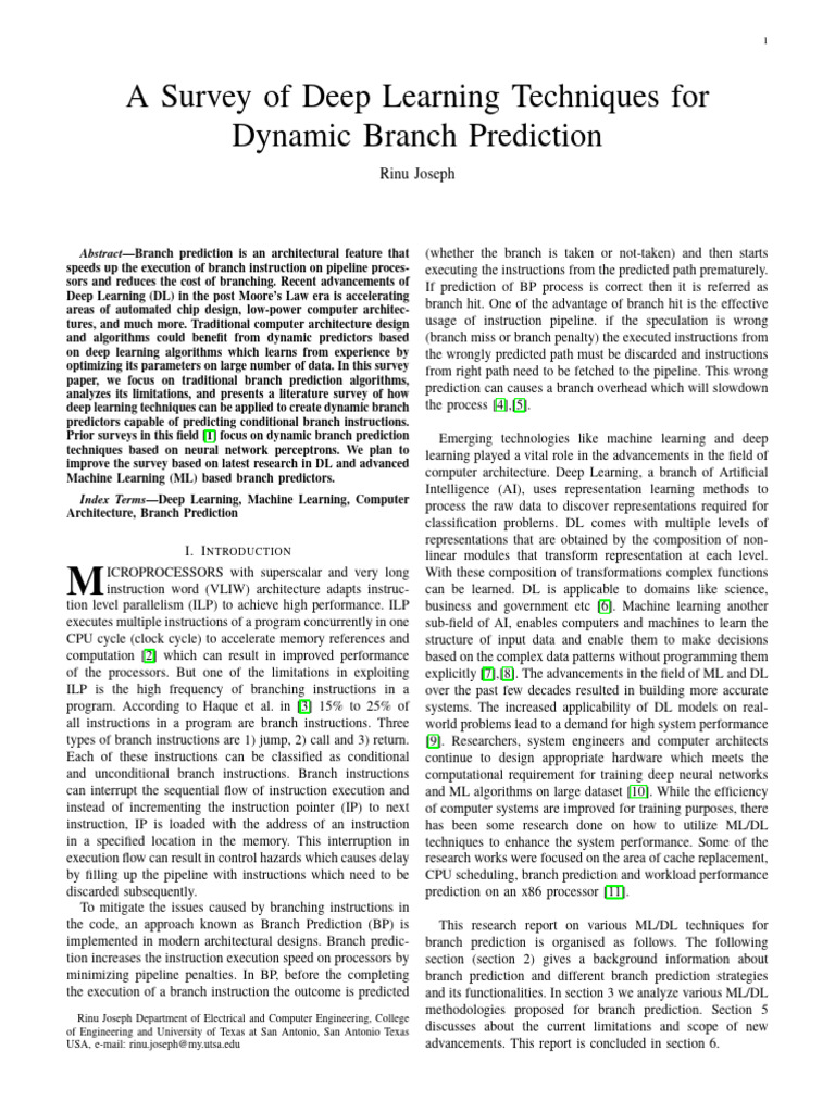 A Survey of Deep Learning Techniques For Dynamic Branch Prediction | PDF