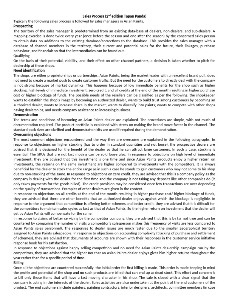 Asian Paints Dealership Sales Process | PDF | Sales | Business