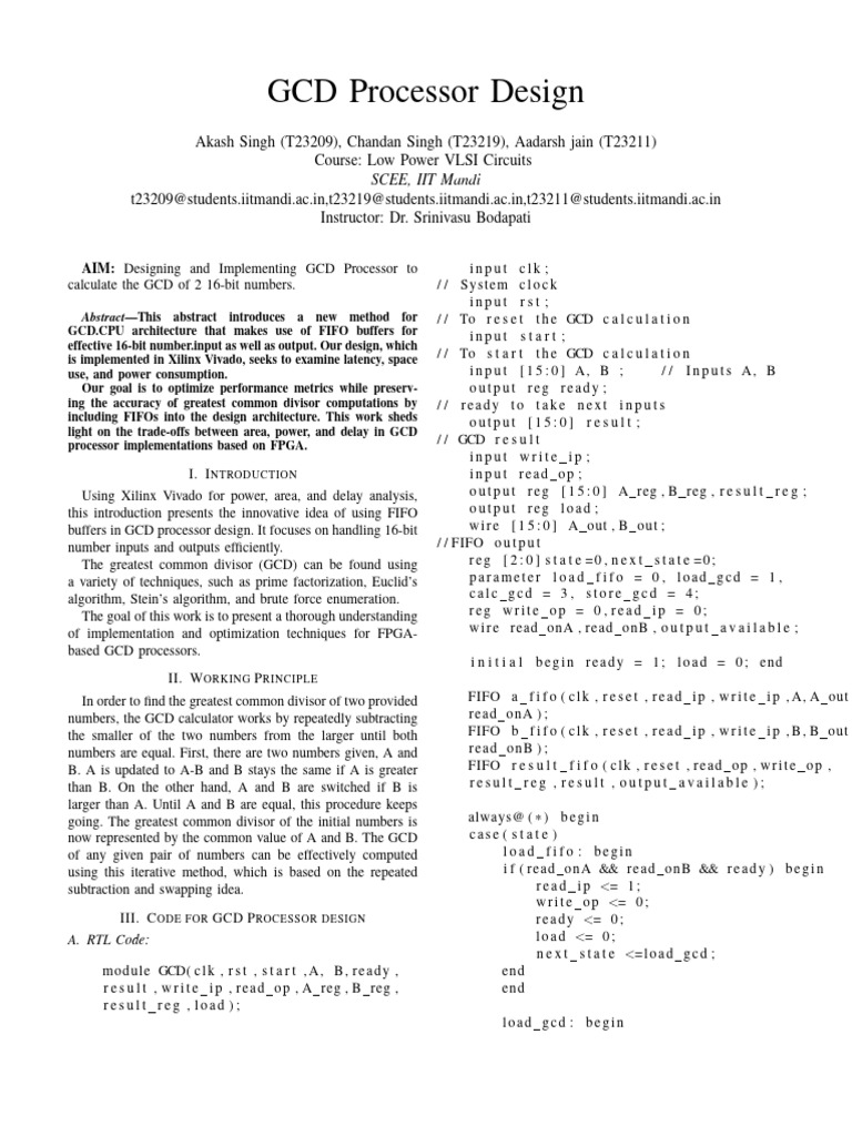 GCD Processor Design: Ntroduction | PDF