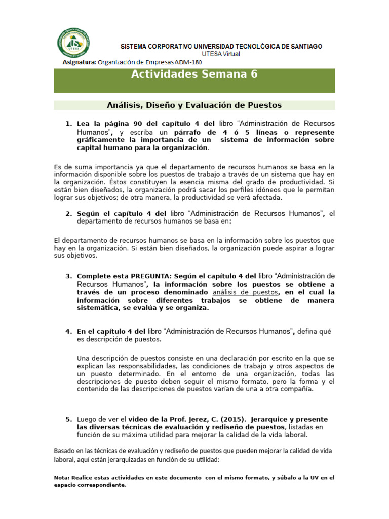 Actividades Semana 6 | PDF