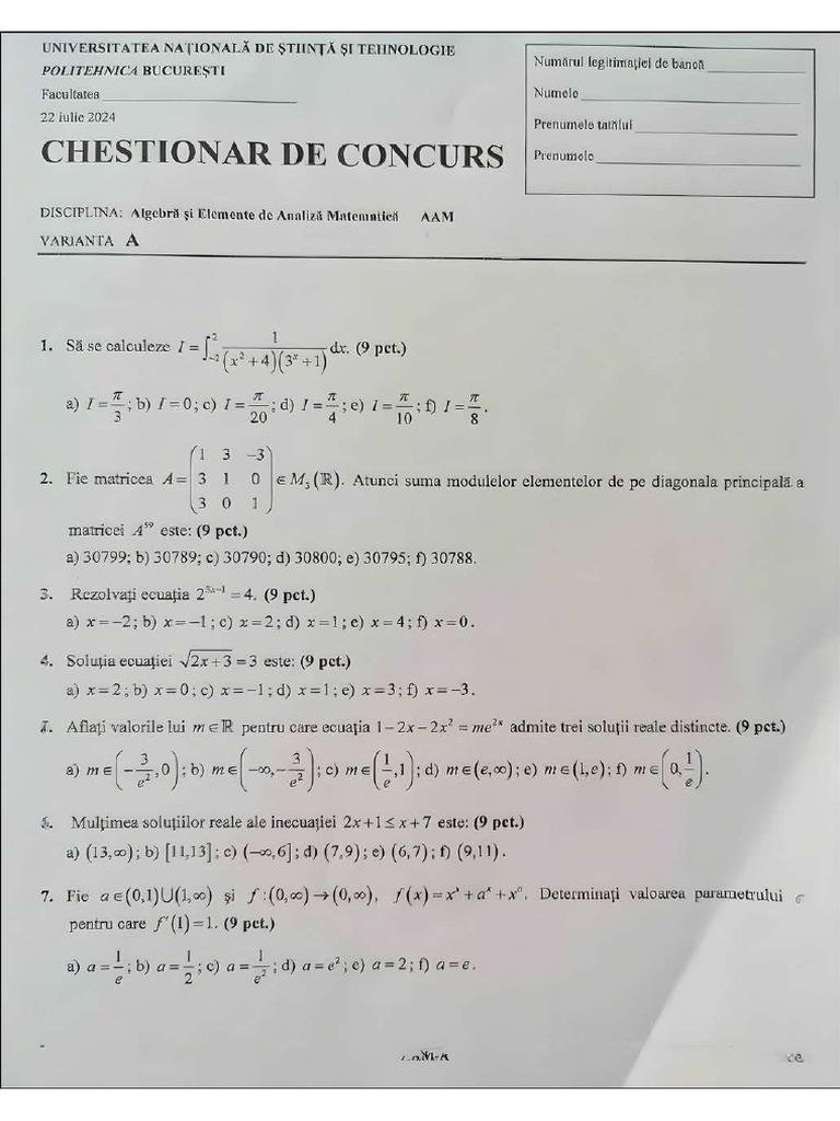 Mate - Info.Ro.5692 Subiecte Politehnica Bucuresti 2024 | PDF