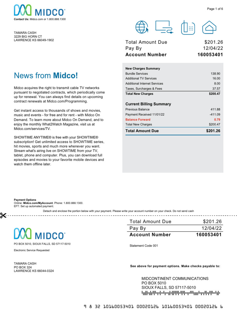 News From Midco!: Total Amount Due $201.26 Pay by 12/04/22 | PDF