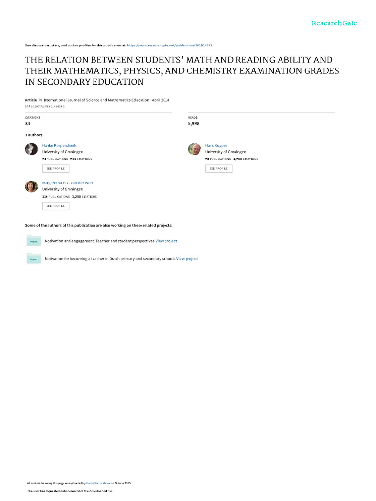The Relation Between Students' Math and Reading Ability | PDF