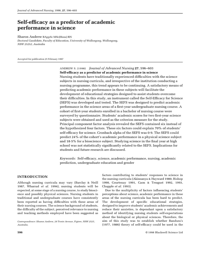 Self-Efficacy's Impact on Nursing Students | PDF | Self Efficacy | Science