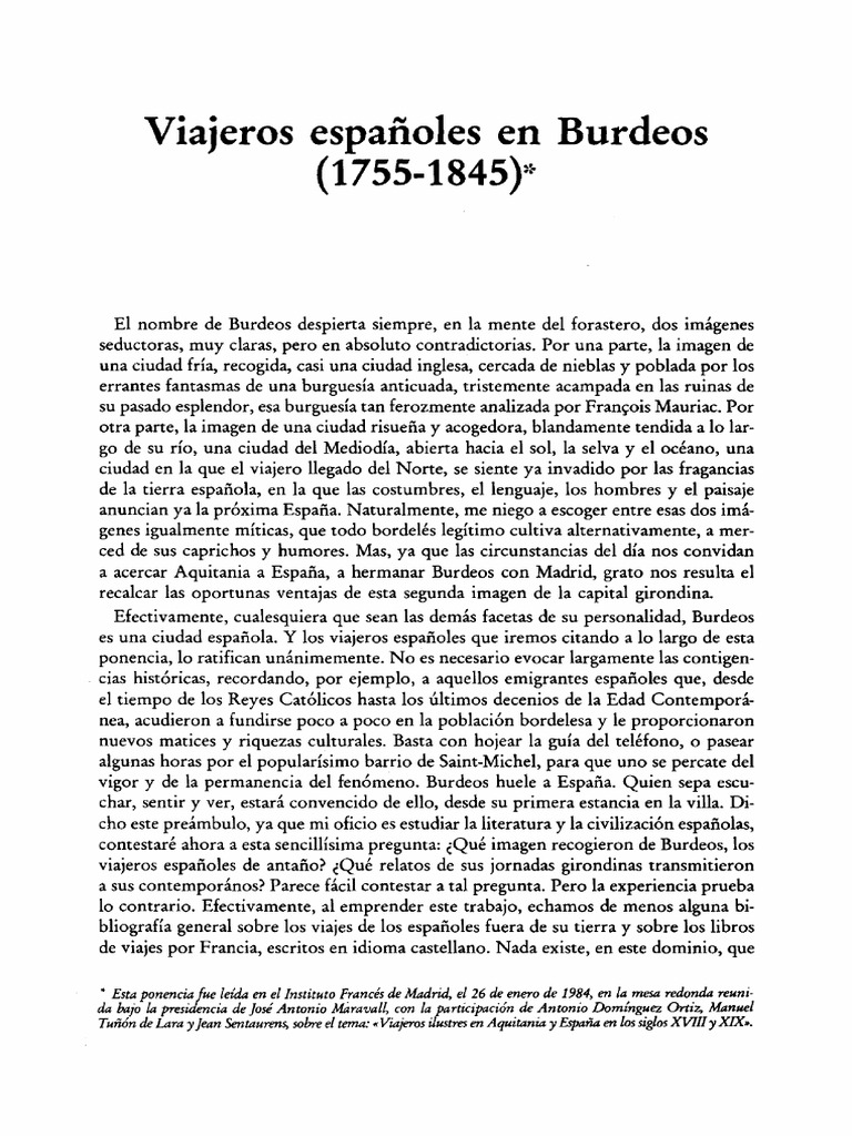 Viajeros Espanoles en Burdeos 1755 1845 | PDF