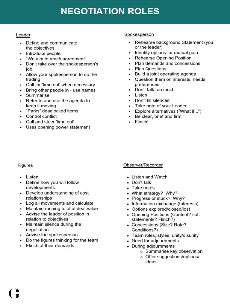 Key Roles in Negotiation Process | PDF