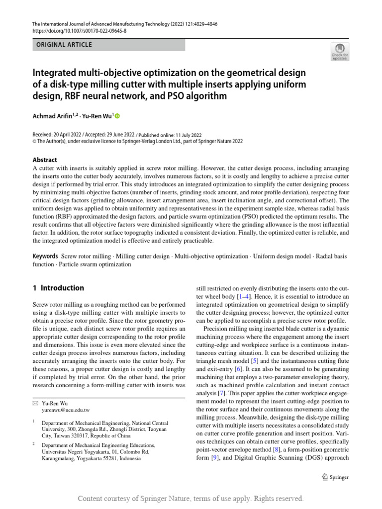 Integrated Multi-Objective Optimization On The Geo | PDF
