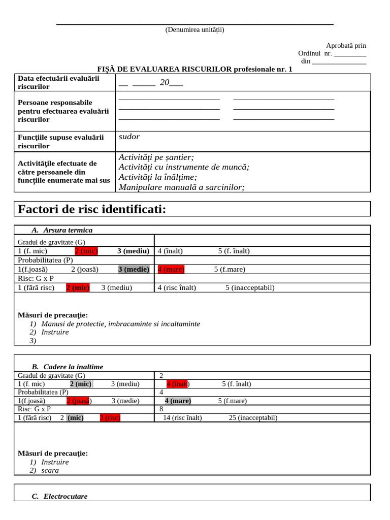 Fisa de Evaluare A Riscurilor Santier | PDF | Échecs | Théorie (échecs)