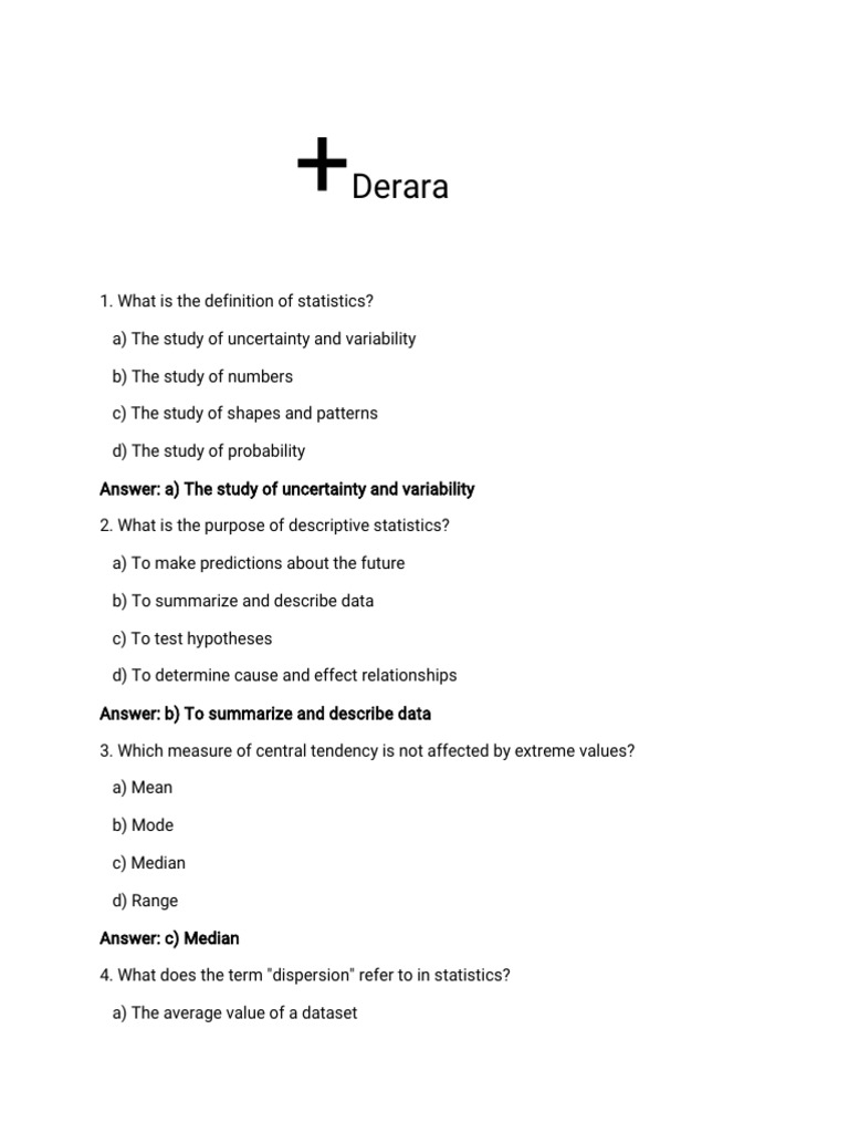 Basic Statistics Questions | PDF | Science & Mathematics