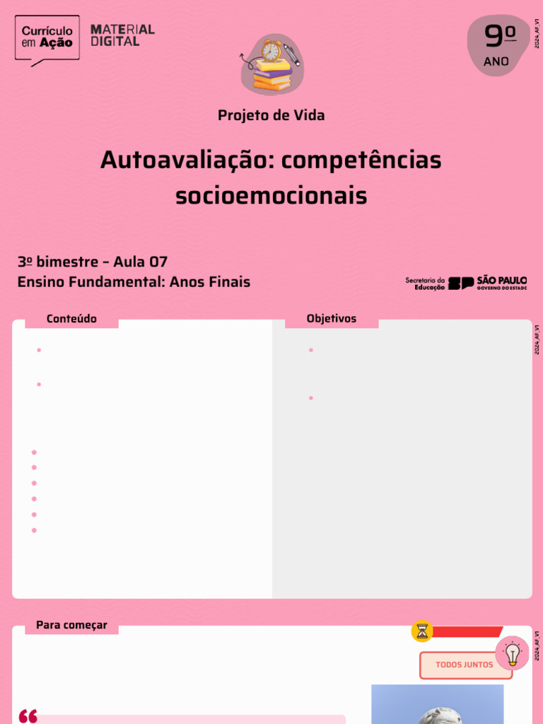 Autoavaliação: Competências Socioemocionais: Projeto de Vida | PDF