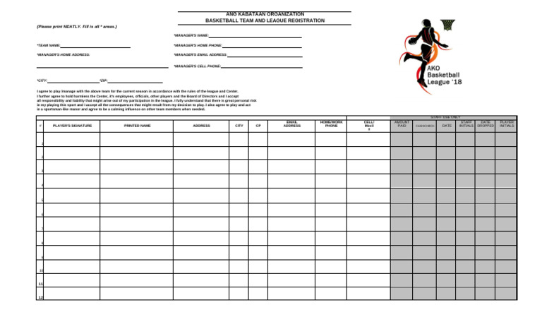 Basketball Team Registration Form | PDF