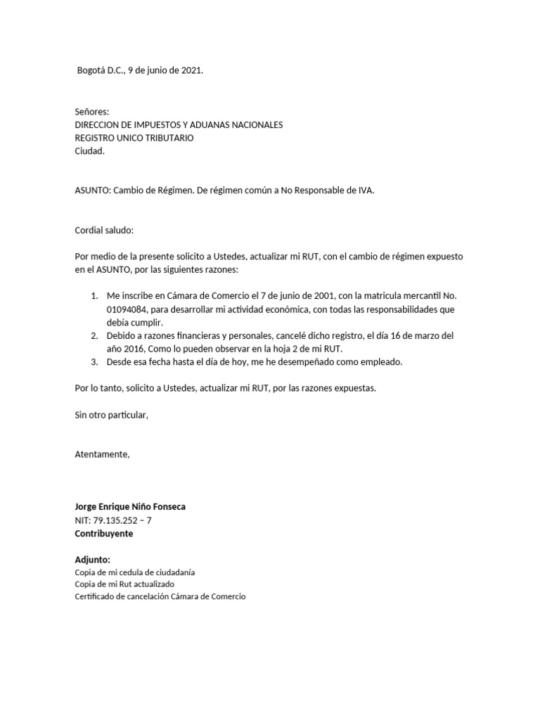 Solicitud Actulización RUT Cambio de Régimen | PDF