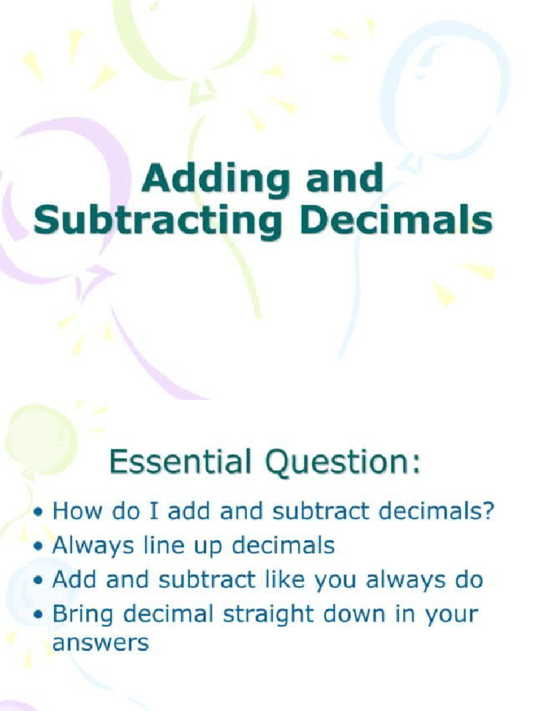 Addition And Subtraction Of Decimals Pdf