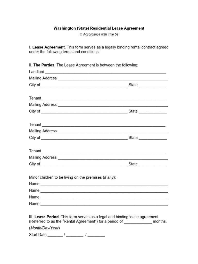 Washington State Residential Lease Agreement | PDF | Lease | Leasehold ...