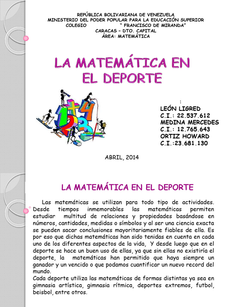 Matematicasyeldeportepresentacin1 140426144434 Phpapp02 Deportes | PDF