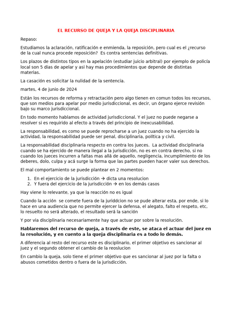 Diferencias entre queja y recurso de queja | PDF | Apelación | Jurisdicción