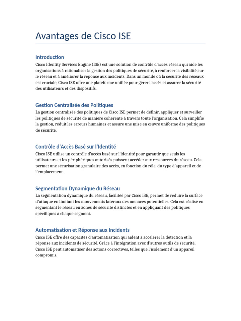 Avantages de Cisco ISE pour la sécurité | PDF | Sécurité | Informatique