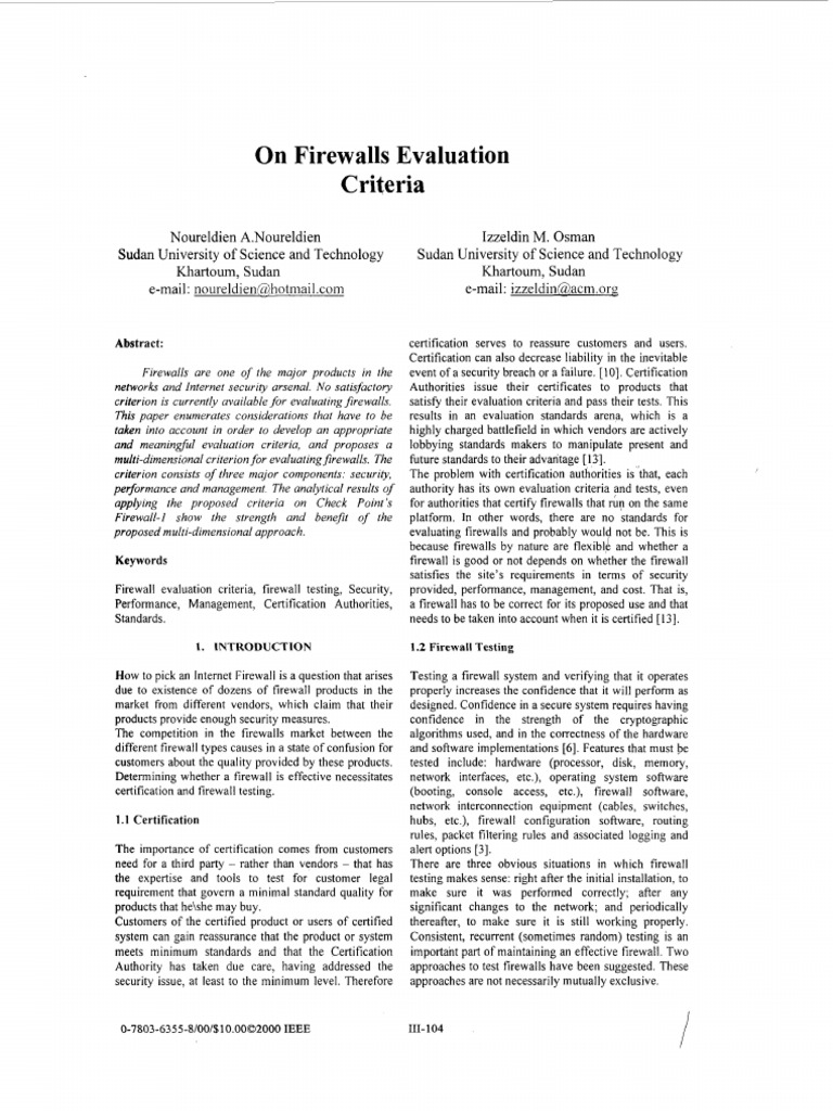 Multi-Dimensional Firewall Evaluation Criteria | PDF | Security ...