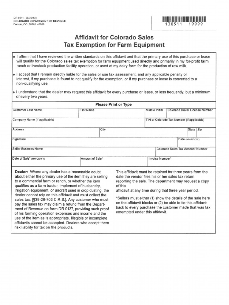 Tax Exemption For Colorado Farm Eq Pdf