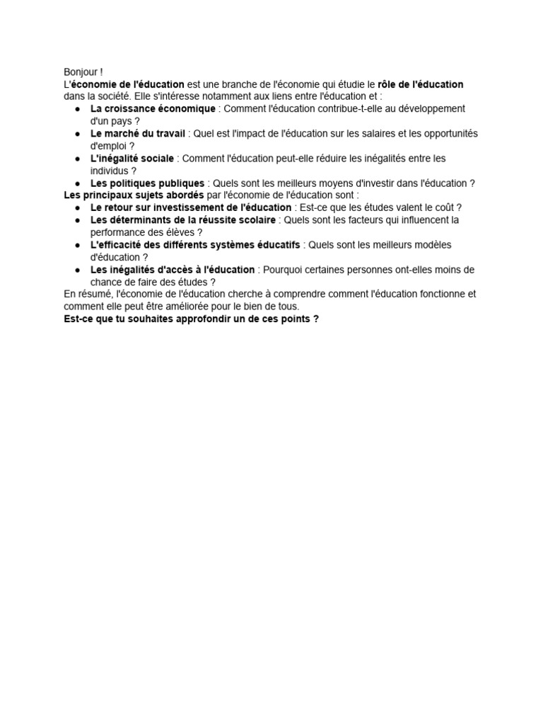 Économie de l'éducation : enjeux et impacts | PDF | Évolution de carrière