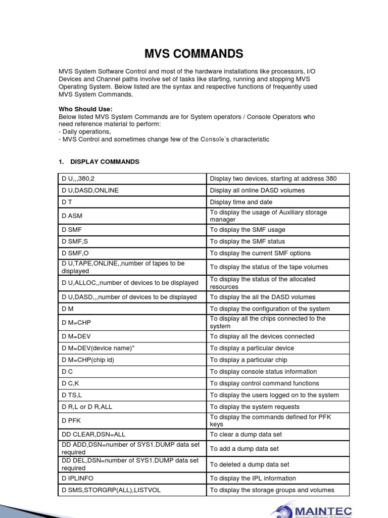 MVS COMMANDS File System Transmission Control Protocol