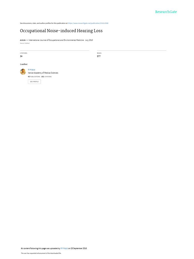 Occupational Noise Induced Hearing Loss Pdf