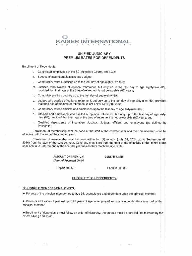 Guidelines Premium Rates For Dependents | PDF