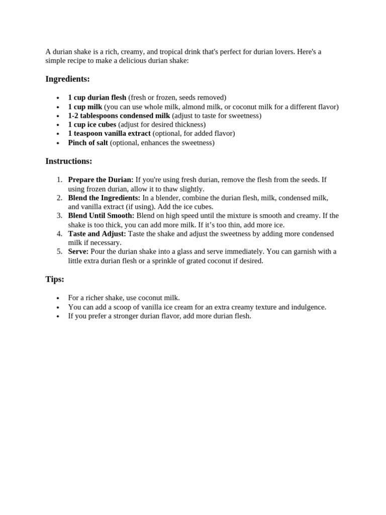 Durian shake recipe pdf