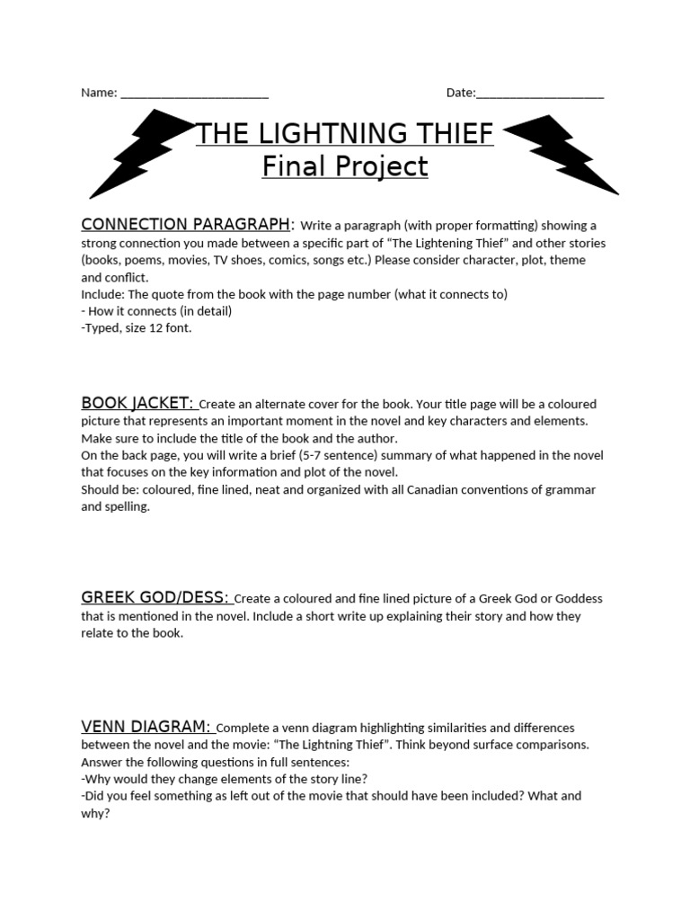 Lightning Thief Project Guidelines | PDF