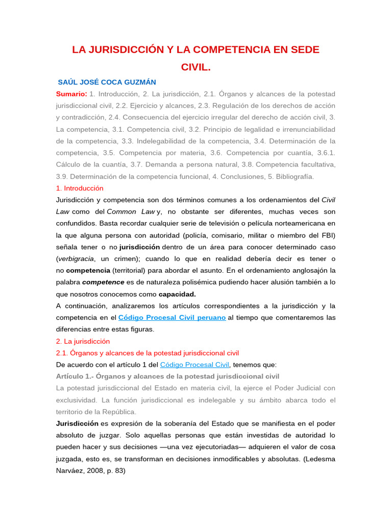 La Jurisdicción y La Competencia en Sede Civil | PDF