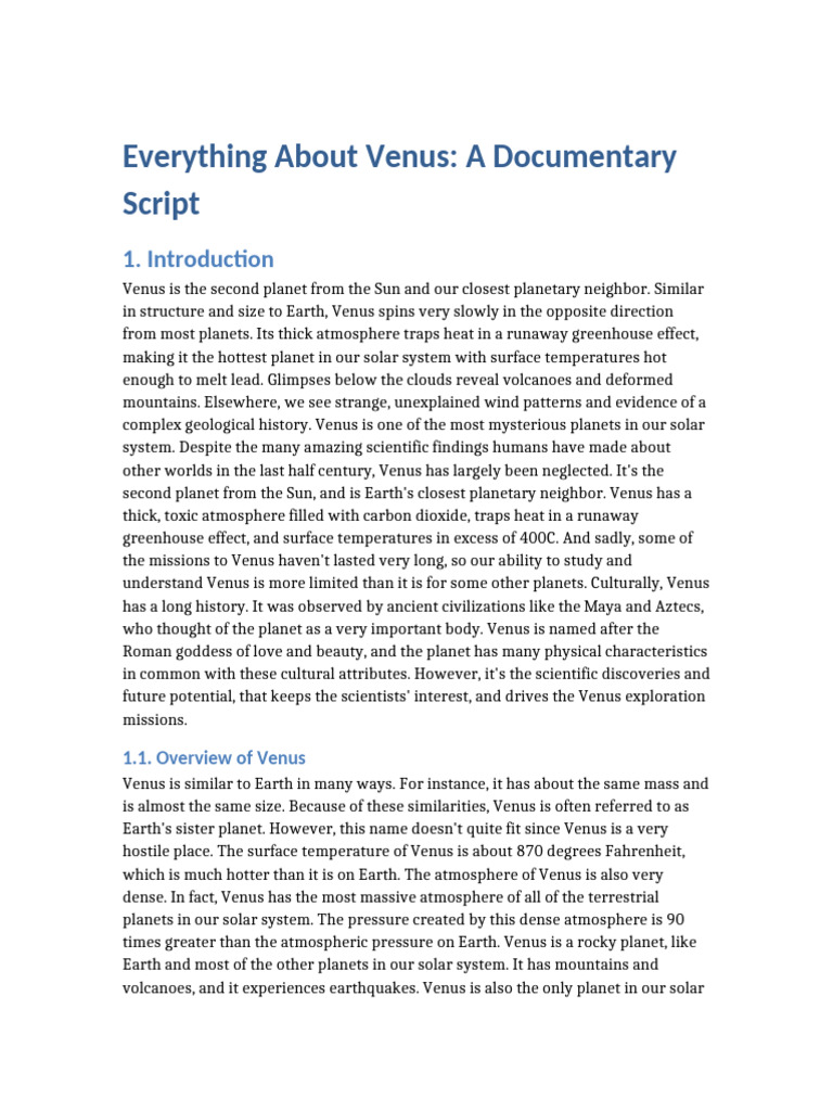 Everything About Venus: A Documentary Script | PDF