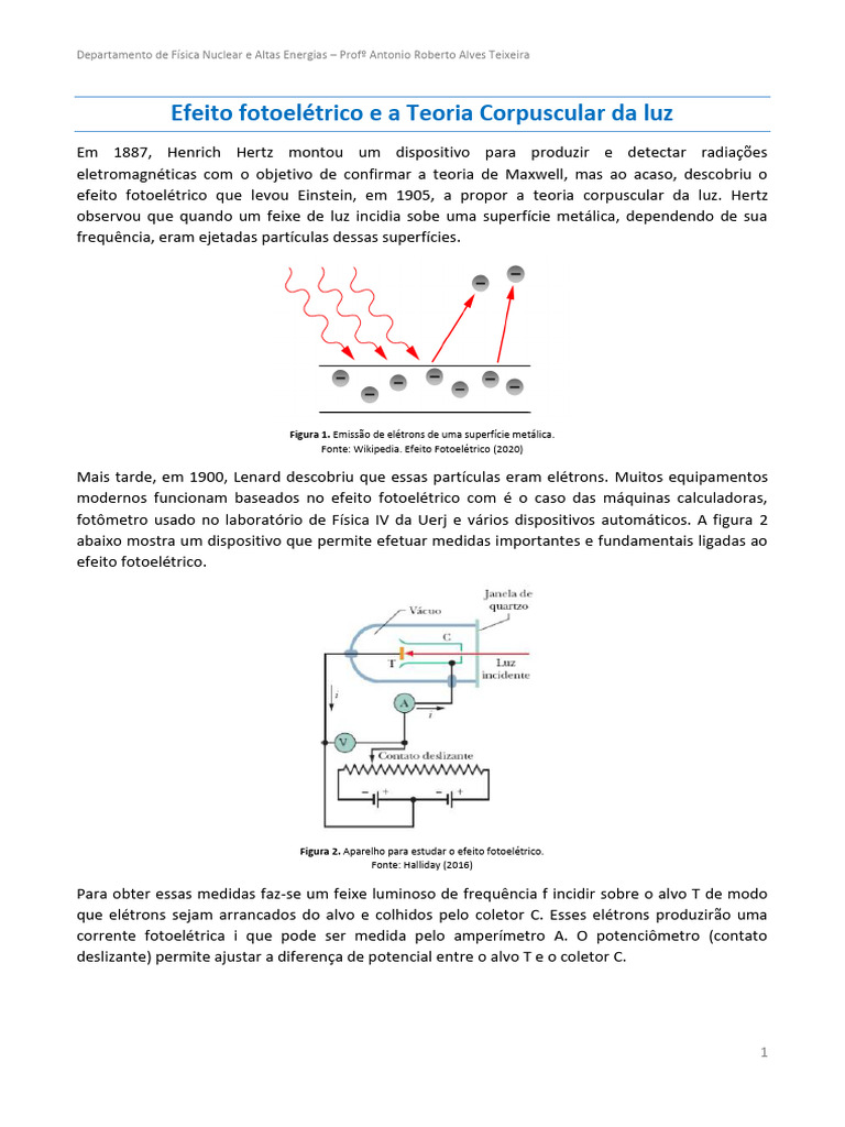 Aula 16 - Efeito Fotoelétrico e A Teoria Corpuscular Da Luz | PDF