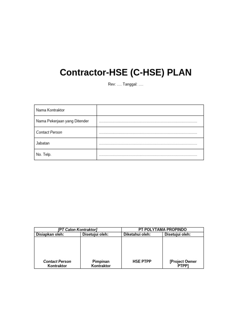 Lamp c HSE Plan Template Rev3 0 PDF