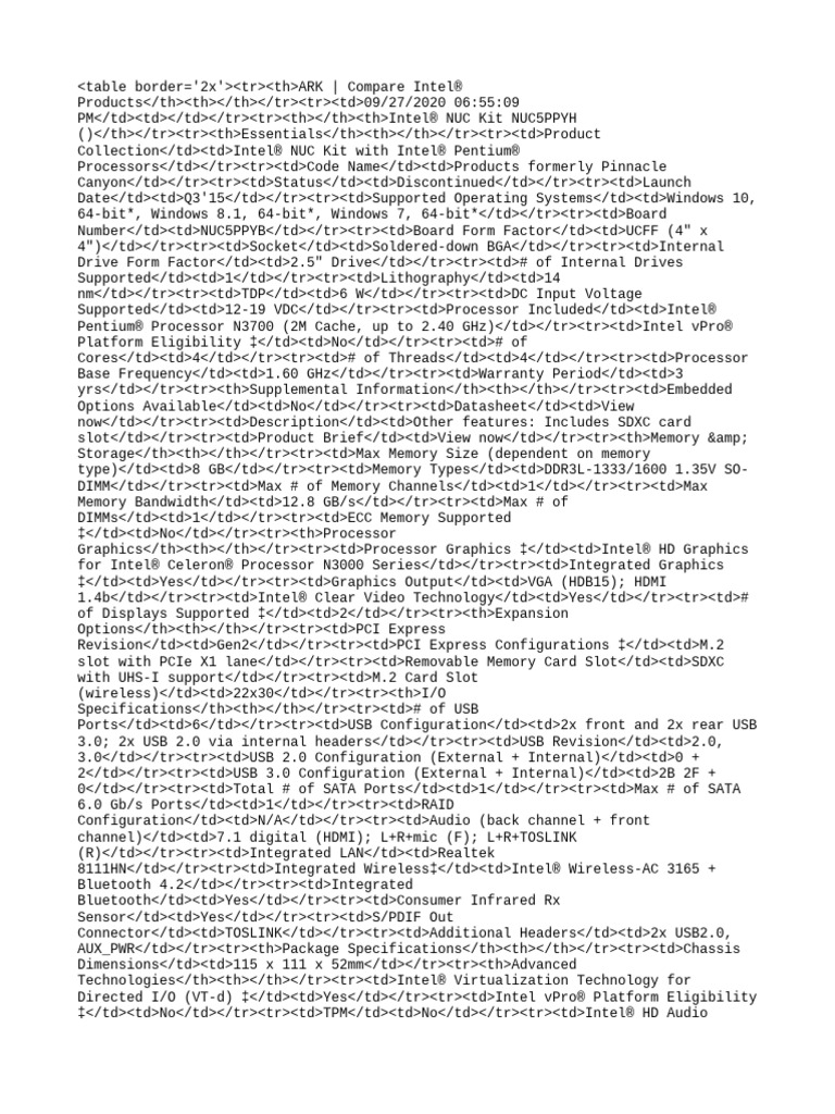 Intel ARK SpecificationsChart 2020 09 27 | PDF