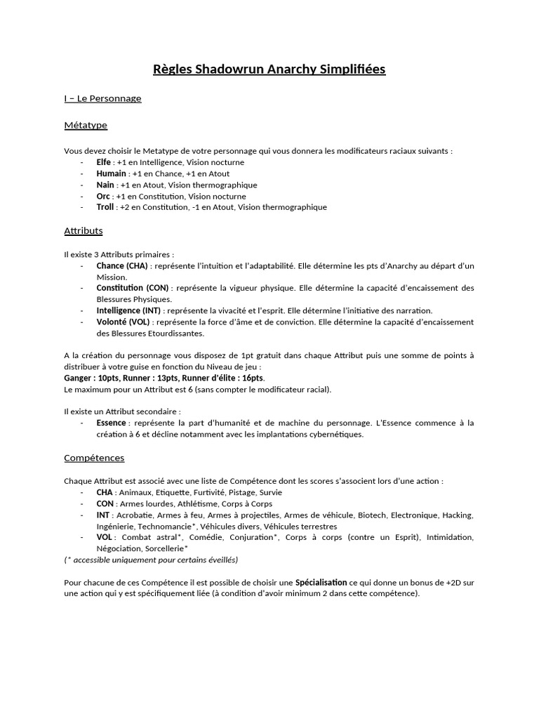 Règles Shadowrun Anarchy Simplifiées Pdf