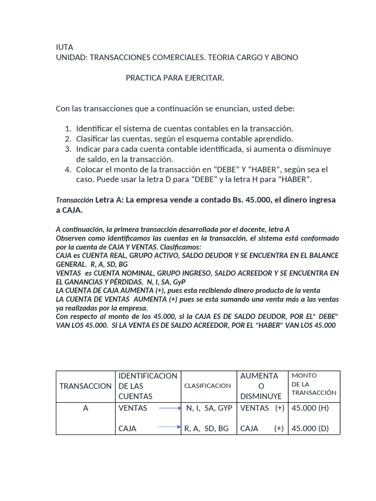 Ejercicio Teoria Cargo y Abono para Ejercitar | PDF