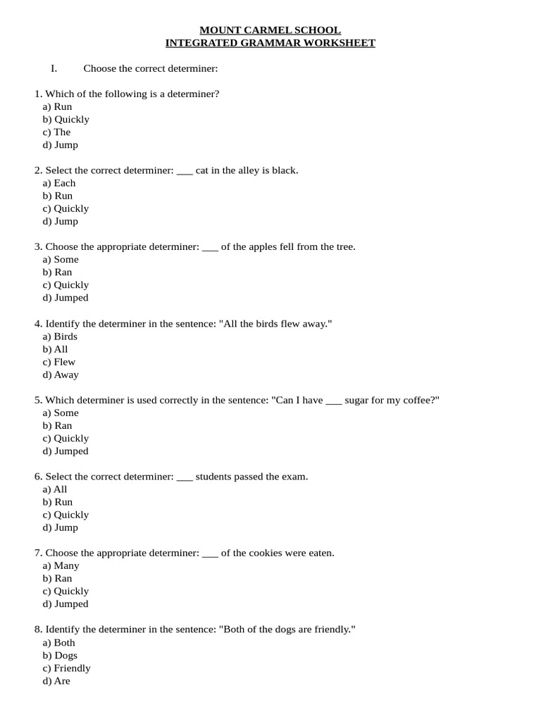 Class 7 Integrated Grammar Worksheet | PDF | Sentence (Linguistics ...
