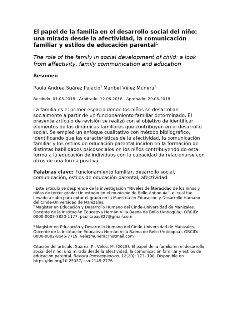 Papel de La Familia en El Desarrollo Social Del Niño | PDF | Familia ...