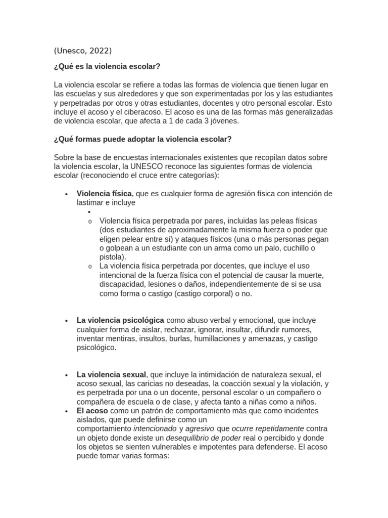 Tipos y Consecuencias de la Violencia Escolar | PDF | Violencia | Acoso ...