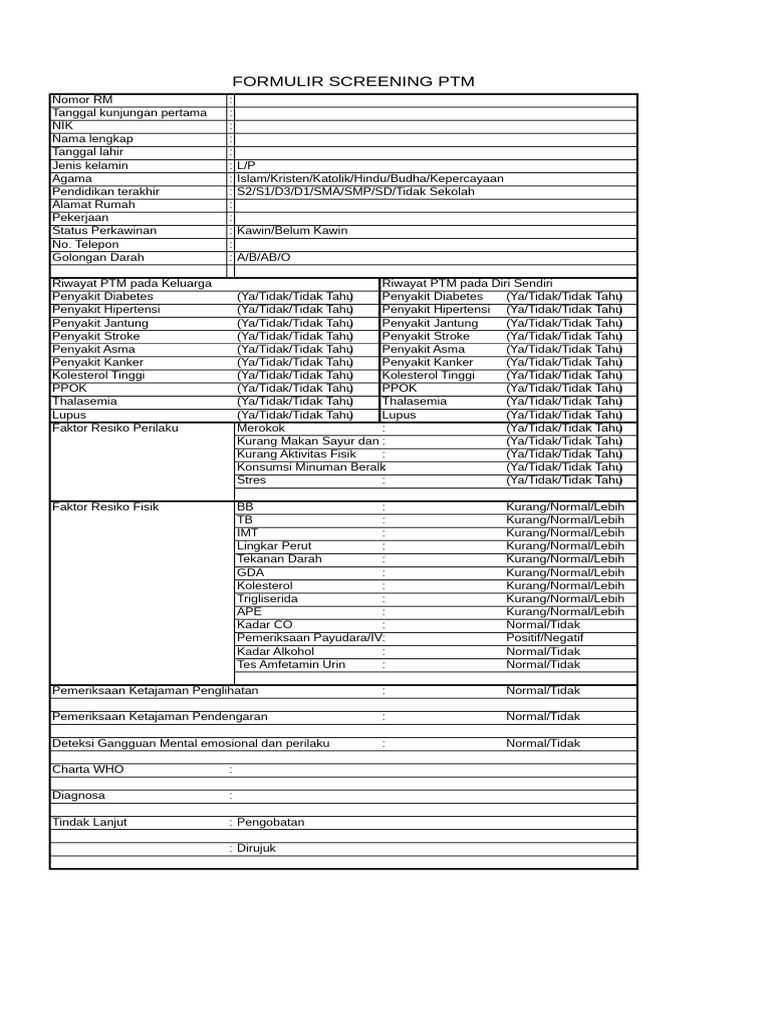 Form Skrining PTM | PDF