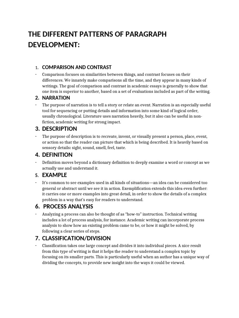 The Different Patterns of Paragraph Development | PDF