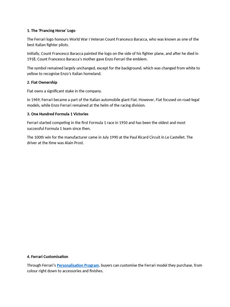 Cars - Ferrari Introduction | PDF | Ferrari | Formula One
