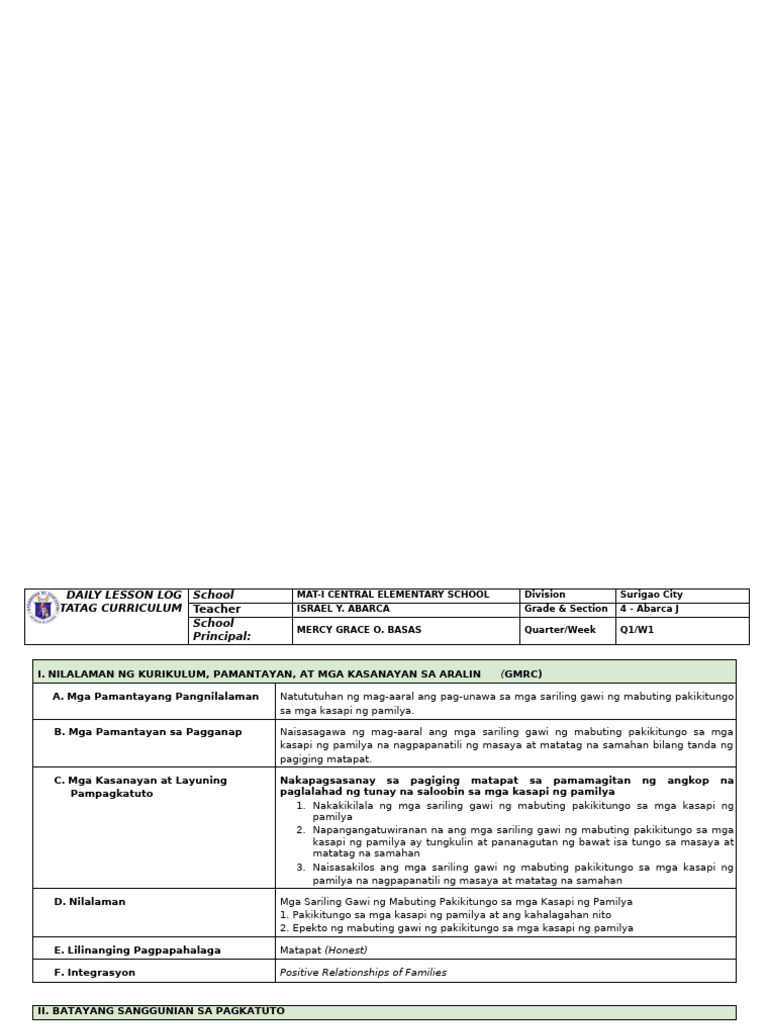 Q1 - LE - GMRC 4 - Lesson 2 - Week 2 | PDF